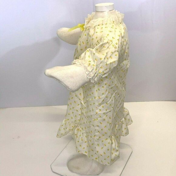 Vintage Infant Rosebud Floral Dress 18m Ivory Ruffle Lace Collar Puff Sleeve Bow - Picture 4 of 5